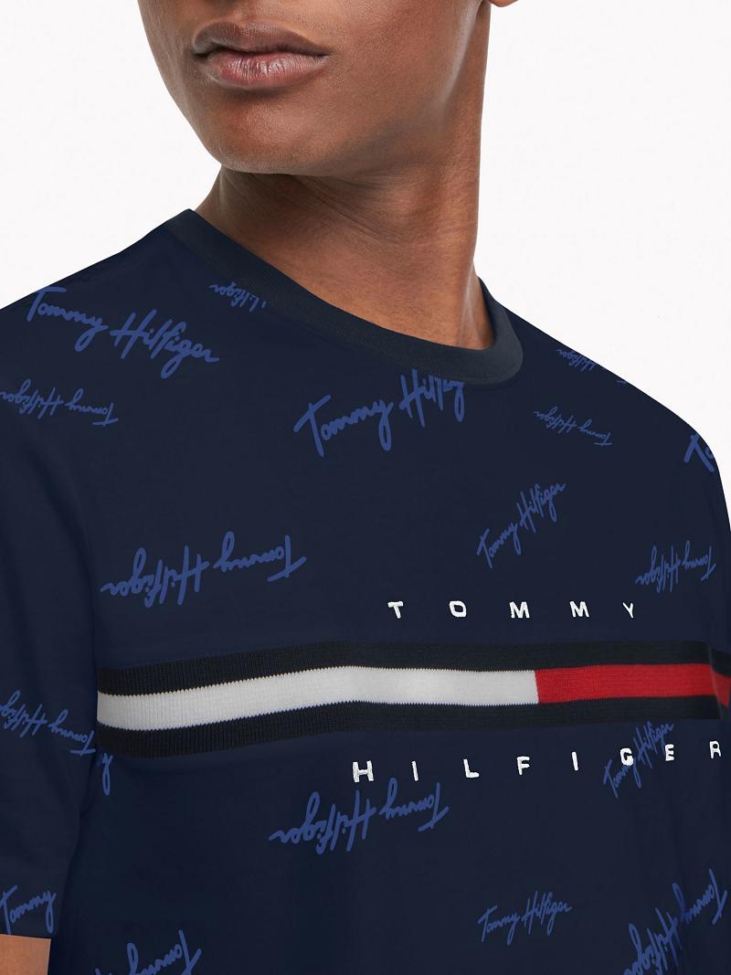 Férfi Tommy Hilfiger Essential script logo Póló Sötétkék | HU 815RVD